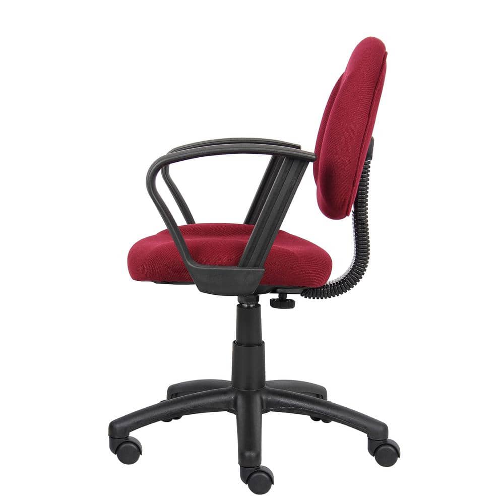 Ergonomic Swivel Task Chair with Fixed Arms in Burgundy Leather