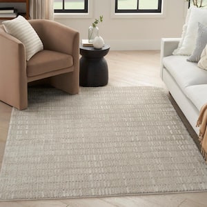 Cozy Modern Grey Ivory 8 ft. x 10 ft. Linear Contemporary Area Rug