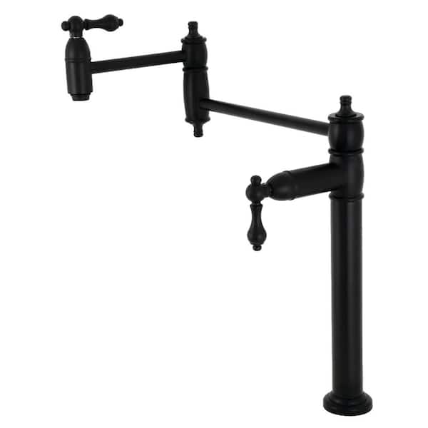 Kingston Brass Restoration Deck Mount Pot Filler Faucet in Matte Black