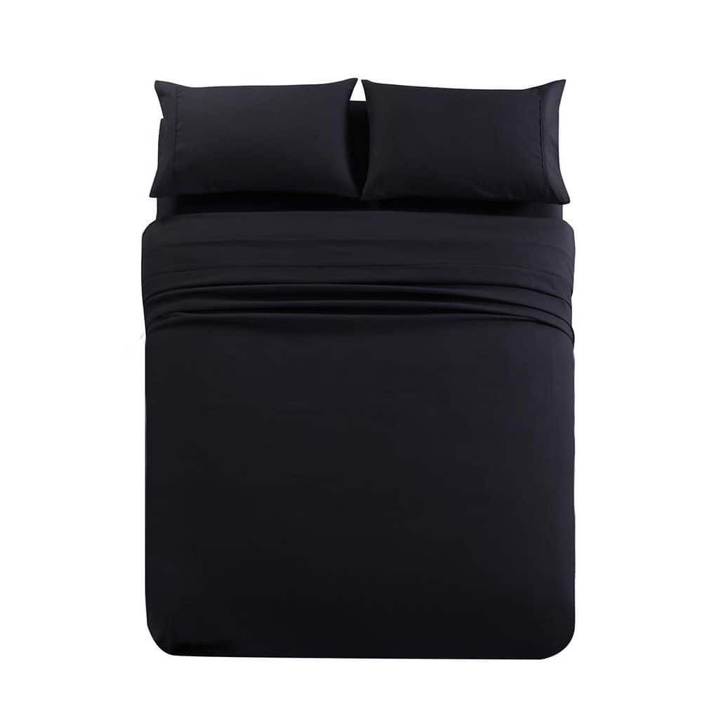 Full Black Microfiber 4-Piece Solid Sheet Set