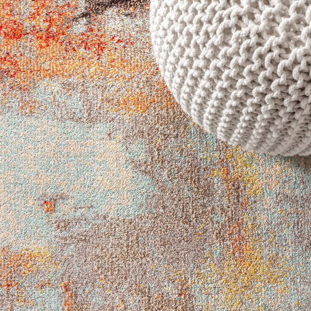 Blue and Orange Abstract Flat Woven Synthetic Area Rug