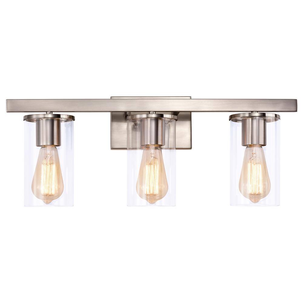 C Cattleya 3-Light Satin Nickel Vanity Light with Clear Glass Shade