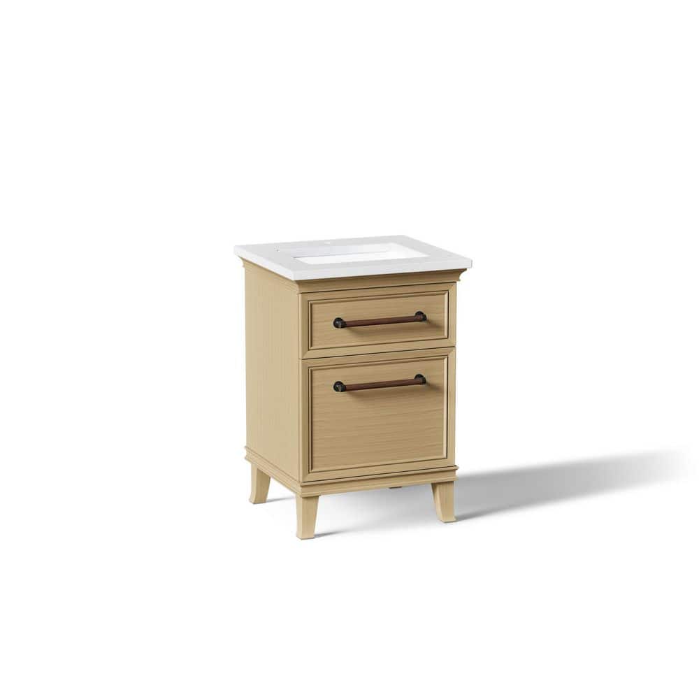 Artifacts 24 in. Freestanding Light Oak Bath Vanity with White Eternal Statuario Quartz Top And Black Hardware price history on PriceWatchPro