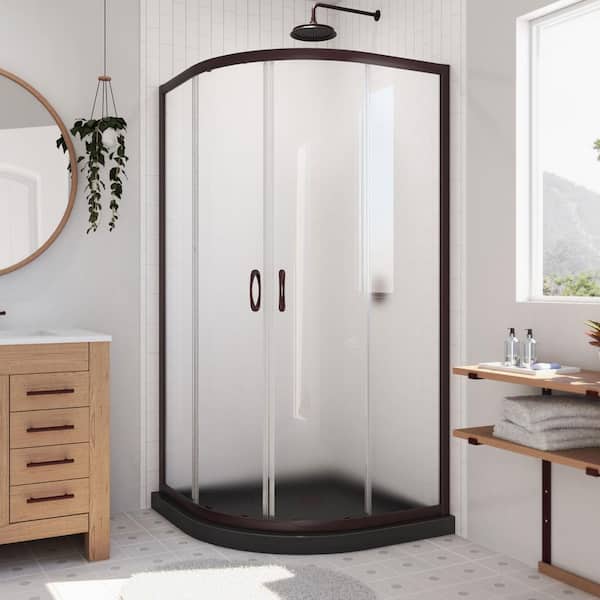 DreamLine Prime 33 in. W x 74-3/4 in. H Sliding Semi-Frameless Corner Shower Kit in Oil Bronze with Frosted Glass