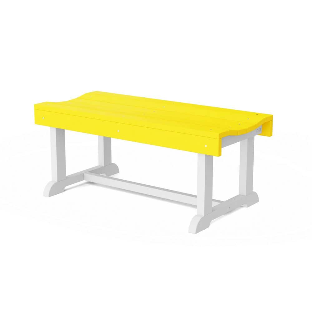 Heritage 42 in. Lemon Yellow and White HDPE Plastic Outdoor Patio Backless Bench