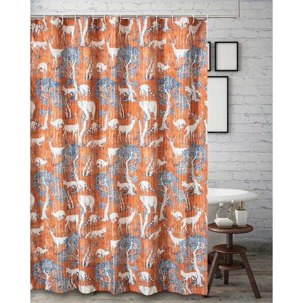 Barefoot Bungalow 72 in x 72 in Menagerie Saffron Shower Curtain