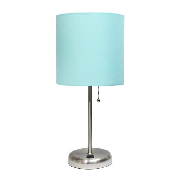 Simple Designs 19.5 in. Aqua and Brushed Steel Stick Lamp with USB Charging Port