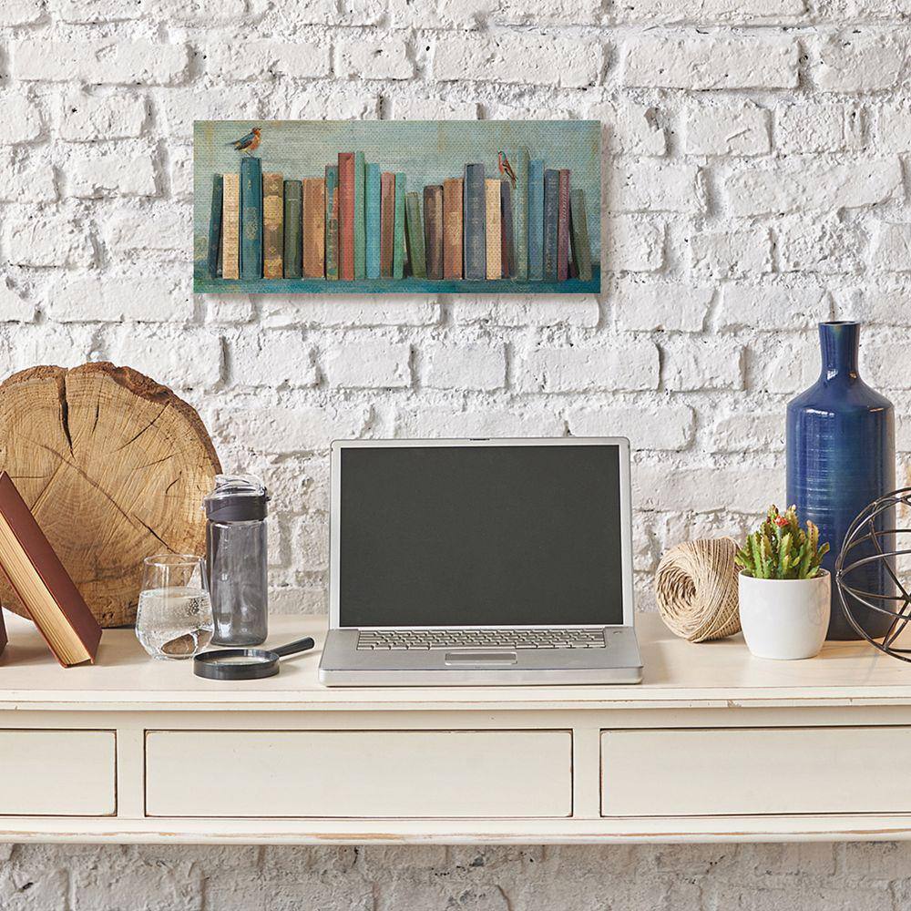 Books and Birds Green Blue Abstract Canvas Wall Art