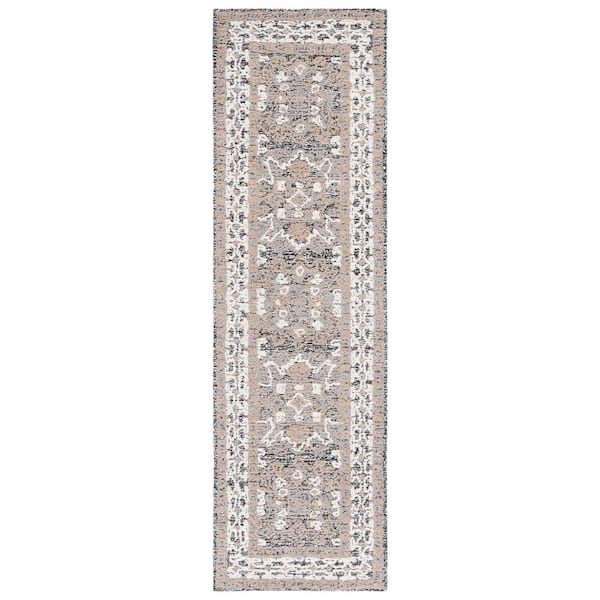 SAFAVIEH Antiquity Ivory/Brown 2 ft. x 8 ft. Border Ornate Runner Rug