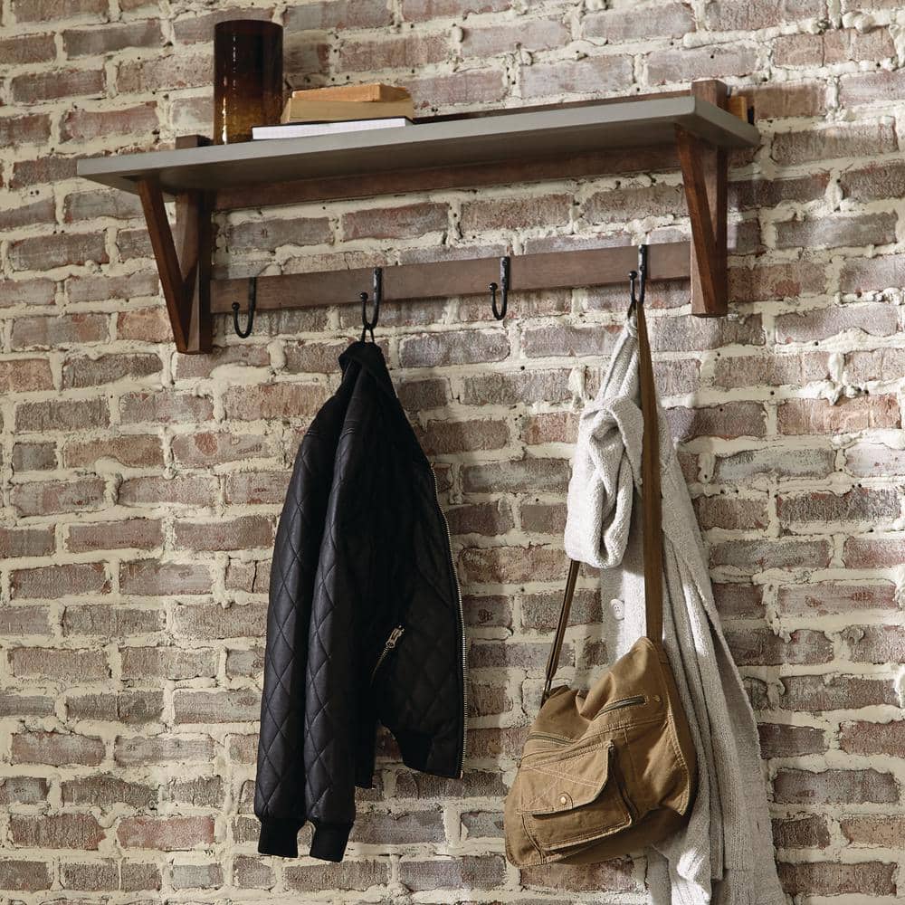 Brookside 40" Light Gray Concrete and Wood Entryway Coat Hook