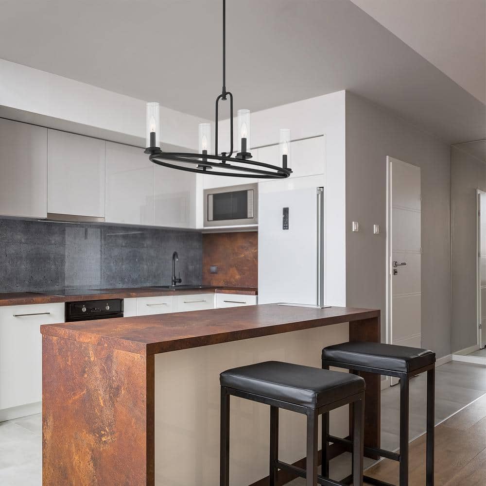 Hudson Heights Matte Black Glass 4-Light Island Chandelier
