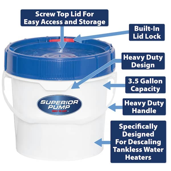 6699 Tankless Water Heater Descaling Flush Kit Includes Submersible Utility  Pump with Adapters 3 Gallons Pail with Bucket Lid Opener and Two 3/4 GHT