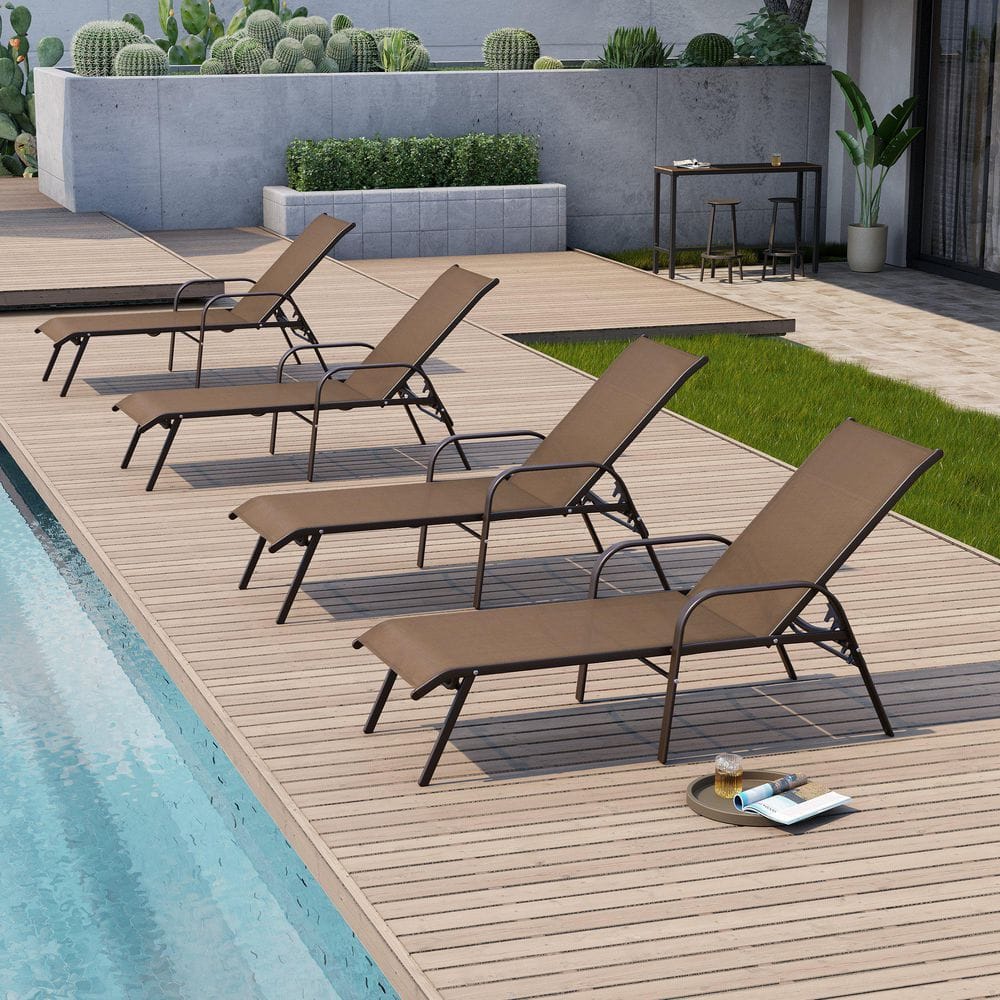 4-Piece Metal Outdoor Chaise Lounge with Adjustable Backrest and Breathable Textilene Fabric Seat in Brown for Patio price history on PriceWatchPro