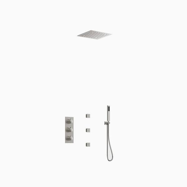 SWAINS Thermostatic 5-Spray Ceiling Mount Handheld Shower Head 2.5 GPM LED Chromotherapy Shower Faucet in Brushed Nickel