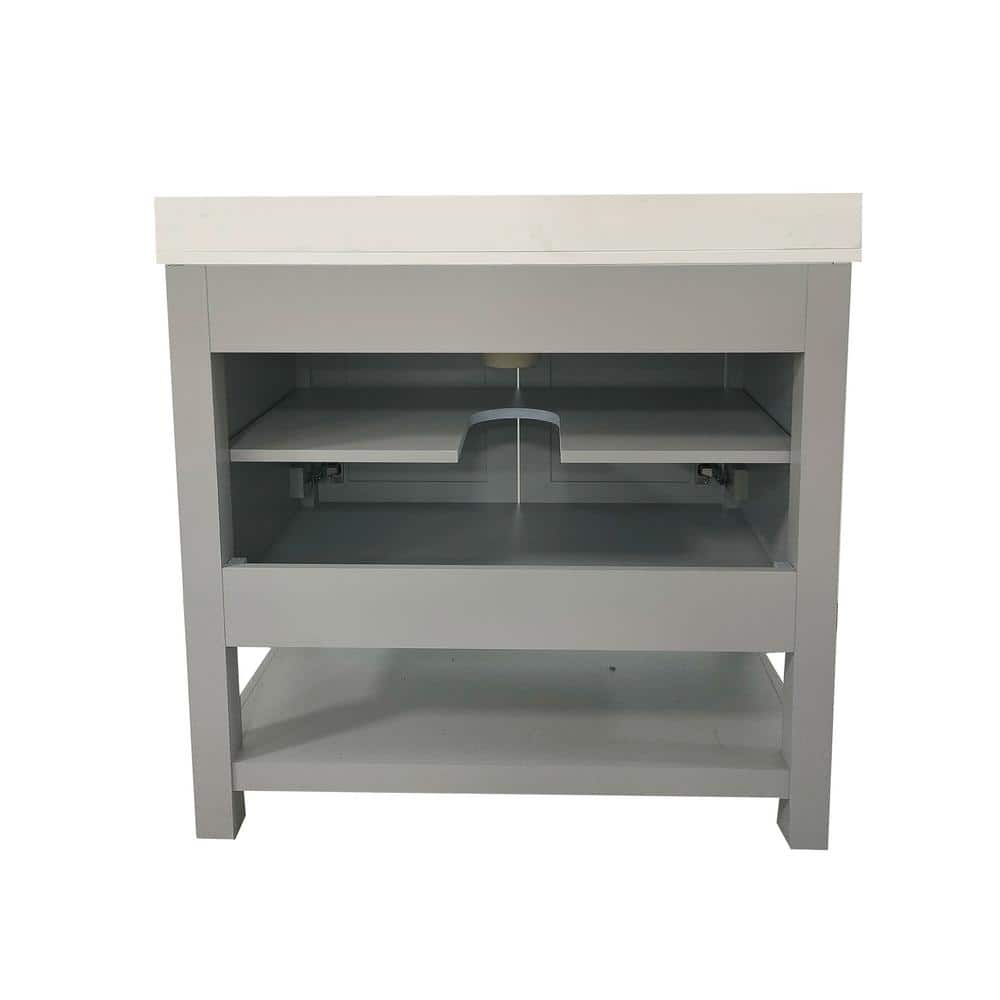 Gray Freestanding Bathroom Vanity with Carrara Marble Top and Ceramic Sink