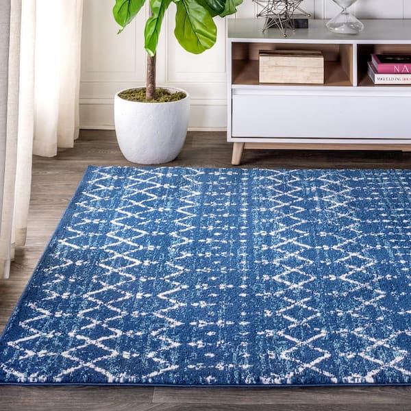 JONATHAN Y Moroccan Hype Boho Vintage Diamond Blue/White 4 ft. x 6 ft. Area  Rug MOH101A-4 - The Home Depot