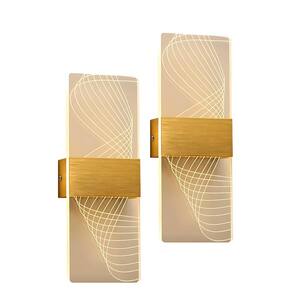 4 in. 1-Light Modern Minimalist Golden Aluminum Brushed 3000k LED Integrated Wall Sconce with Acrylic Shell (2-Pack)