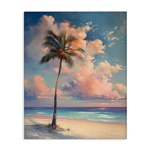 Bright Hued Beach Palm by Arlington Prints Unframed Coastal Graphic Art Print 20 in. x 16 in.