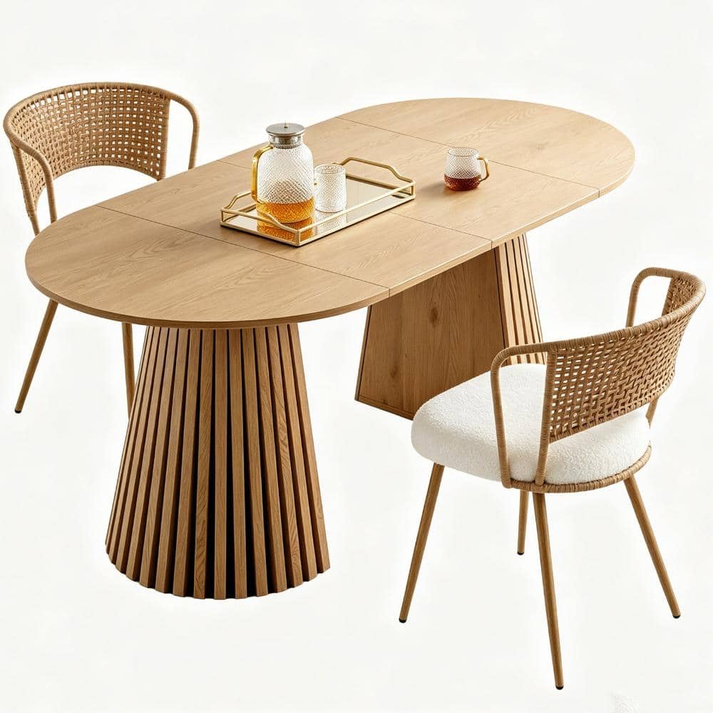 Farmhouse 39.37 in. Solid Wood Stretch Dining Table with 2 Brown Wicker Chairs Natural Rattan price history on PriceWatchPro