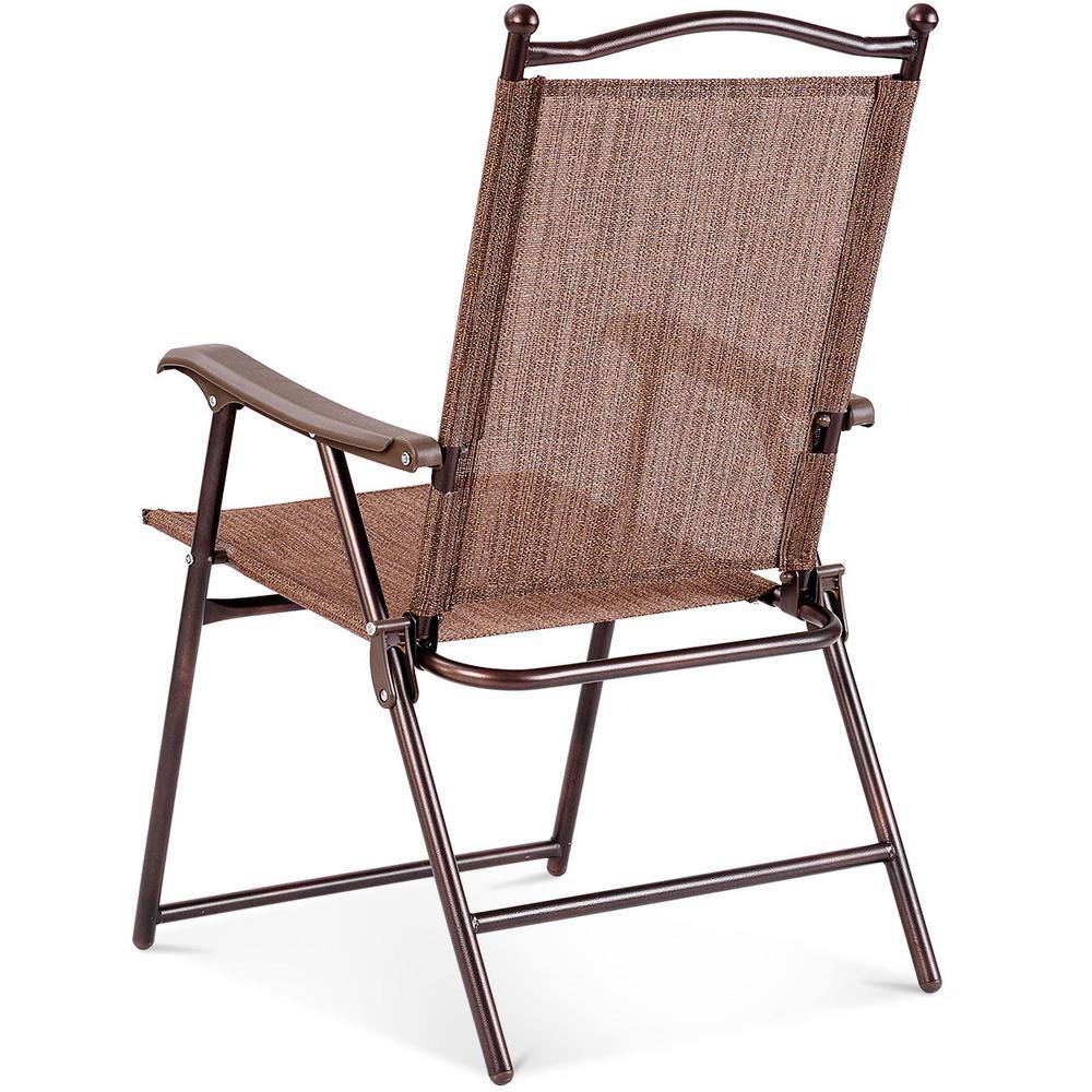 Brown Steel Frame Folding Patio Chairs Set of 2