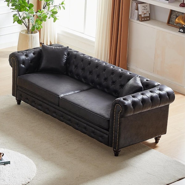 Z-joyee 85.5 in Wide Rolled Arm Faux Leather Rectangle Modern