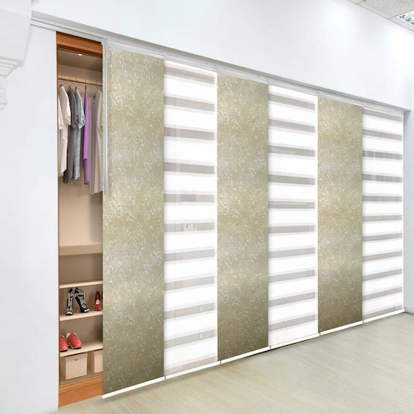 EMOH Sandswept Gleam 70 in. - 130 in. W x 94 in. L Adjustable 6- Panel White Single Rail Panel Track with 23.5 in. Slates