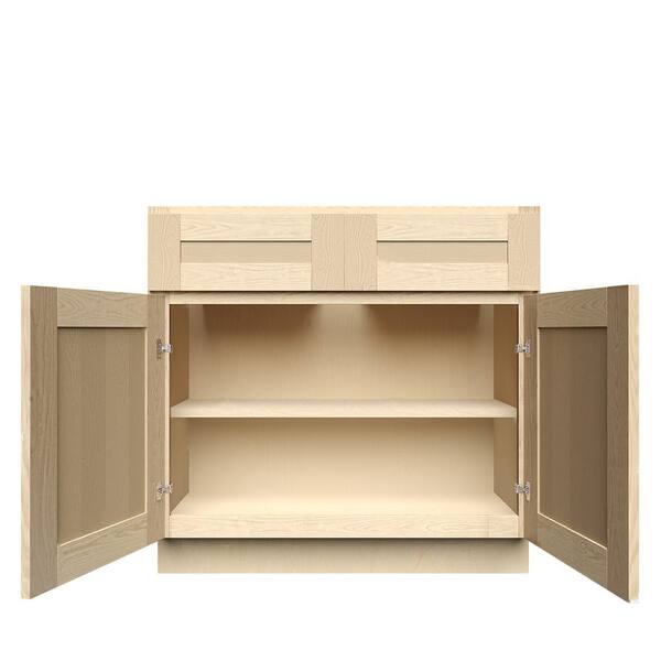 LIFEART CABINETRY 42 in. x 34.5 in. x 24 in. Lancaster Shaker Assembled Base Cabinet with 2-Doors and 2-Drawers in Natural Wood