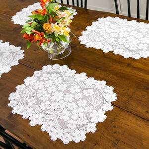 2 Lace Place Mats White over Peach Victorian Rose14" x 19" Kitchen Livingroom 