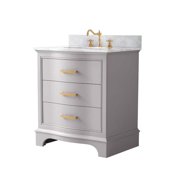 Monroe 30 in. W x 22 in. D Bath Vanity in Taupe with Natural Marble Vanity Top in Carrara White with White Sink