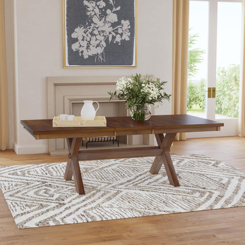 Dark Hazelnut Extendable Wood Dining Table with Cross Legs