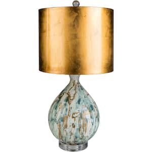 Lilford 25 in. Multi-Color Indoor Table Lamp with Gold Drum Shaped Shade