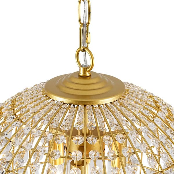 HUOKU Cristal 3-Light 18 in.W Stain Gold Chandelier Globe Flower