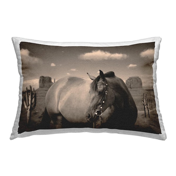 Stupell Industries Horse and Desert Cactus Grey Rectangular Outdoor Throw Pillow