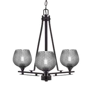Ontario 19.25 in. 3-Light Dark Granite Geometric Chandelier for Dinning Room with Smoke Textured Shade No Bulbs Included
