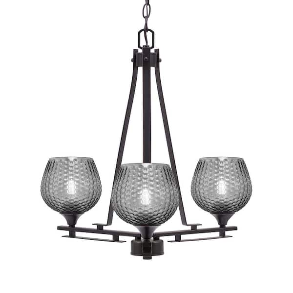 Unbranded Ontario 19.25 in. 3-Light Dark Granite Geometric Chandelier for Dinning Room with Smoke Textured Shade No Bulbs Included