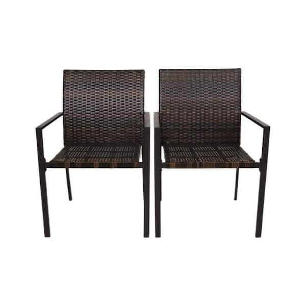 ITOPFOX Outdoor PE Rattan Dining Chair Set All-Weather Patio Leisure Chairs in Brown (Set of 2)