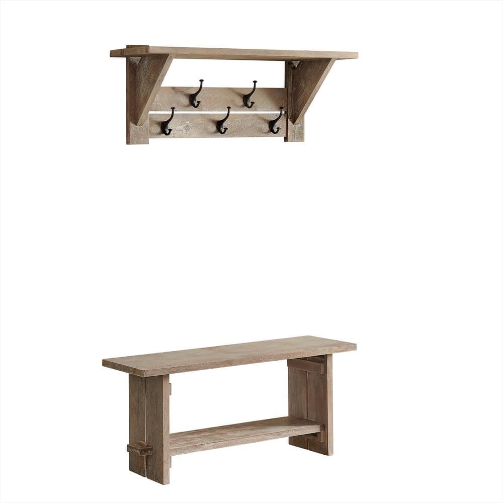 Castleton Driftwood 40W Bench and Coat Hook with Shelf