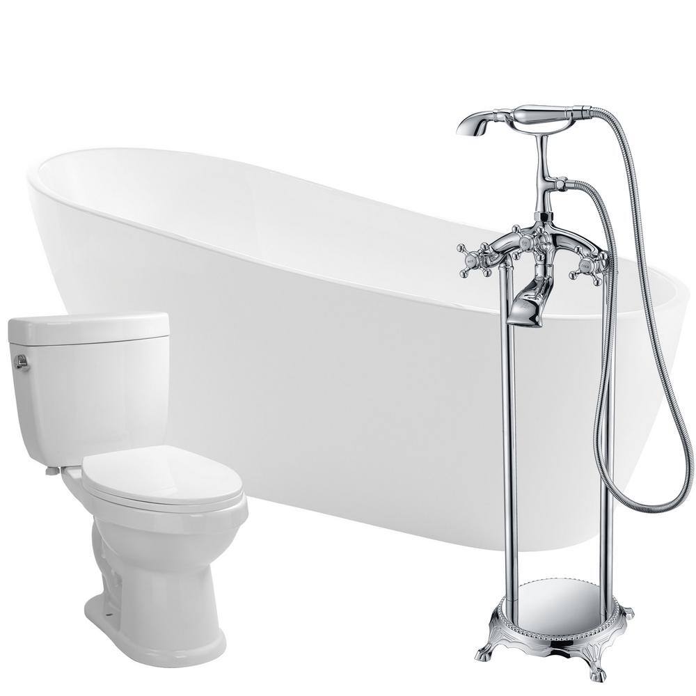 ANZZI Trend 67 in. Acrylic Flatbottom Non-Whirlpool Bathtub in White with Tugela Faucet and Talos 1.6 GPF Toilet, Glossy White -  FTAZ093-52C-65