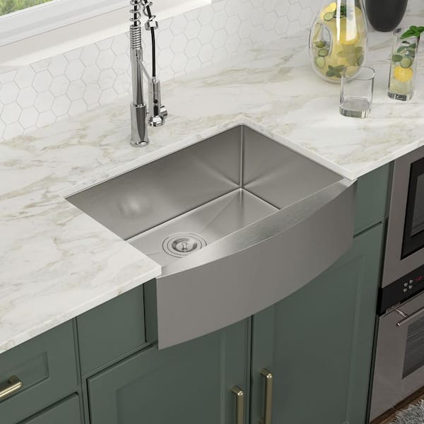 27 in. Farmhouse Apron Front Sink Single Bowl 16-Gauge Brushed Stainless Steel Kitchen Sink