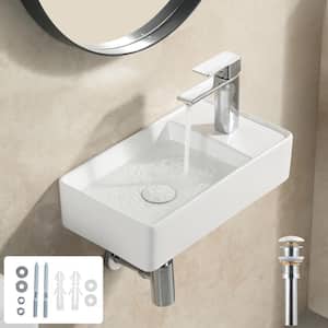 18.11 in. x 10 in. Rectangular Ceramic Wall Hung Vessel Sink with Right Side Faucet Mount in White