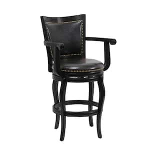 44.5 in. Black Wood Swivel Barstool with Open Rolled Arms
