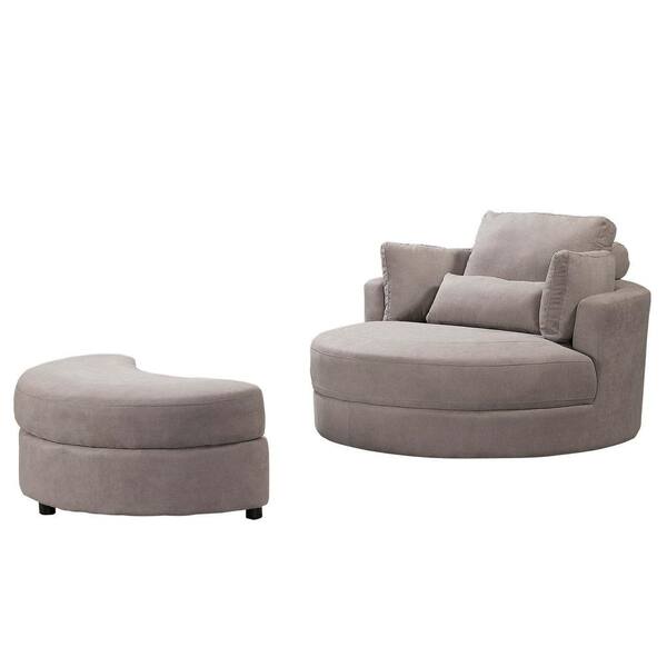 Swivel Accent Barrel Modern Grey Sofa, Round Modern Ottoman Chair