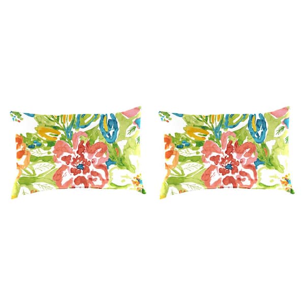18 in. L x 12 in. W x 4 in. T Outdoor Pillow Lumbar Throw in Sun River Garden (2-Pack)