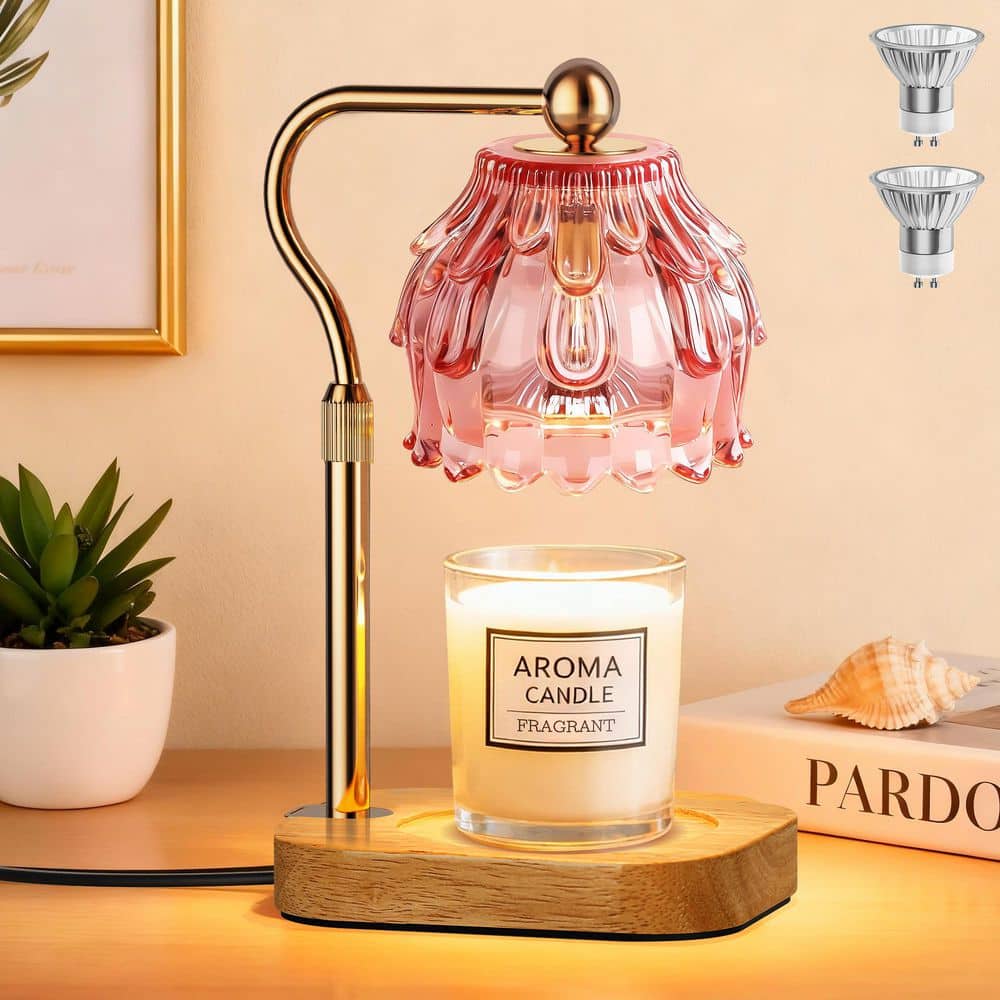 "12.4"" Candle Warmer Lamp w/ Timer & Dimmer, Adjustable Glass Warmer for Wax Jars, Gift w/ 2 Bulbs, Gold Pink" price history on PriceWatchPro