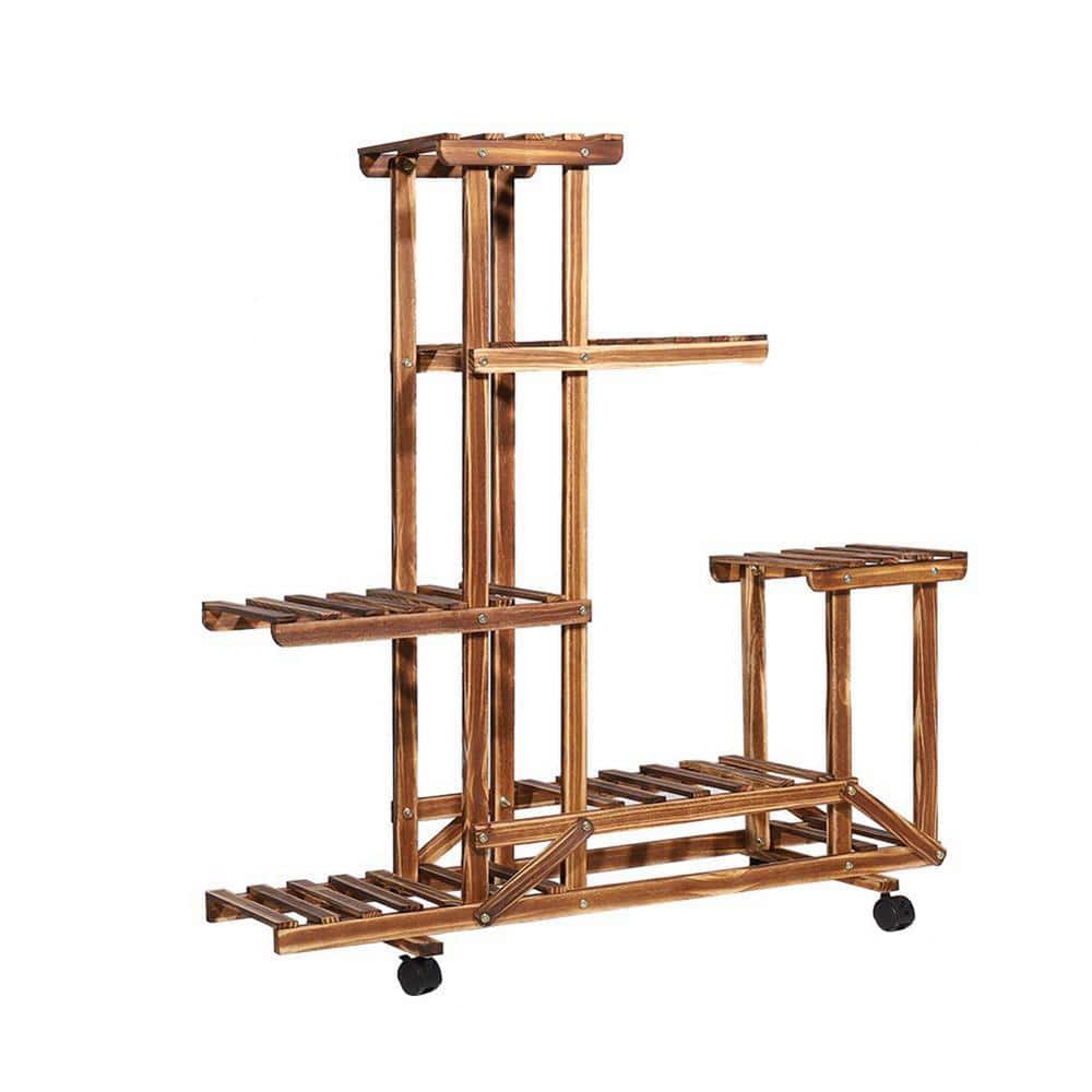 6-Tier Plant Stand with Wheels 40.2 in. Wooden Shelf Storage Rack Holder fo