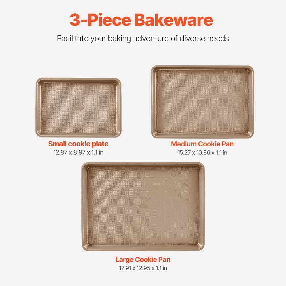 Gold Nonstick Carbon Steel Bakeware Set with Silicone Handles, 3-Piece