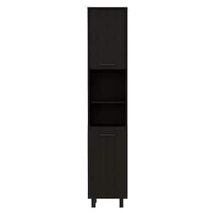 15.7 in. W x 13.7 in. D x 79.5 in. H Black Linen Cabinet Storage Cabinet with 5 Shelves and Double Door