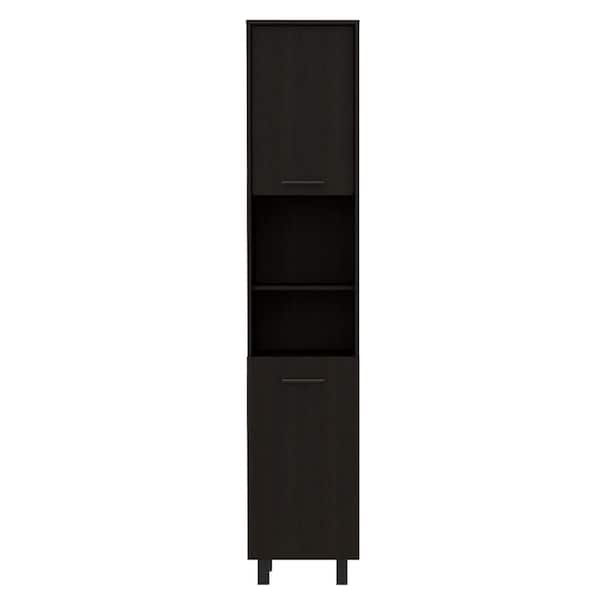 cadeninc 15.7 in. W x 13.7 in. D x 79.5 in. H Black Linen Cabinet Storage Cabinet with 5 Shelves and Double Door
