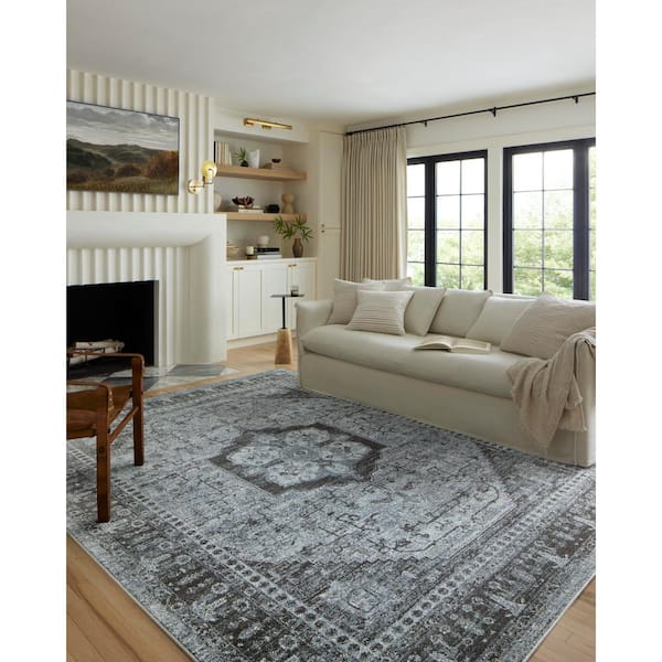 Odette Sky/Charcoal 9 ft. 2 in. x 9 ft. 2 in. Round Oriental Area Rug