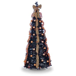 6 ft. Black Pop-Up Pre-Lit Artificial Halloween Tree with 100 Orange LED Lights